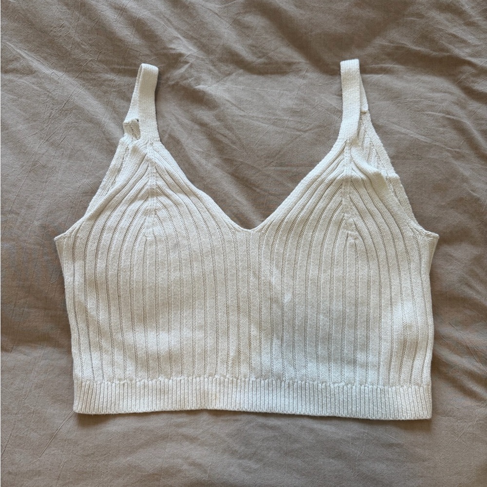 Aerie White Ribbed Tank Top